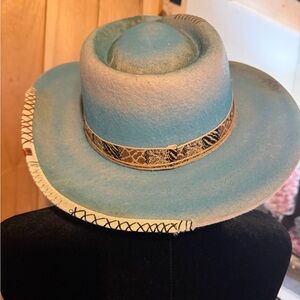 Western Blue Hat with Patterned Band